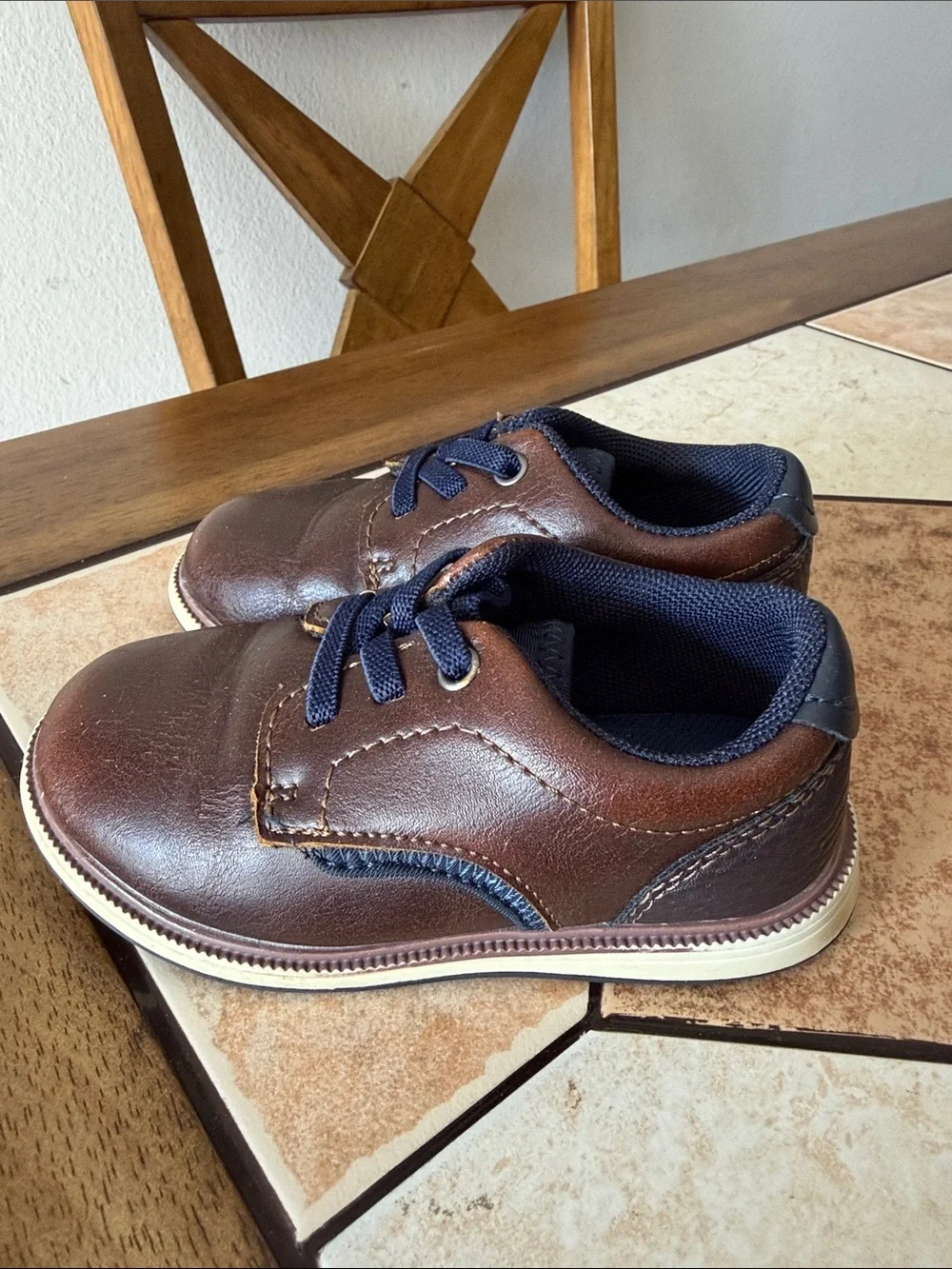 Mix No. 6 Brown Kids Dress Shoes with Navy Laces